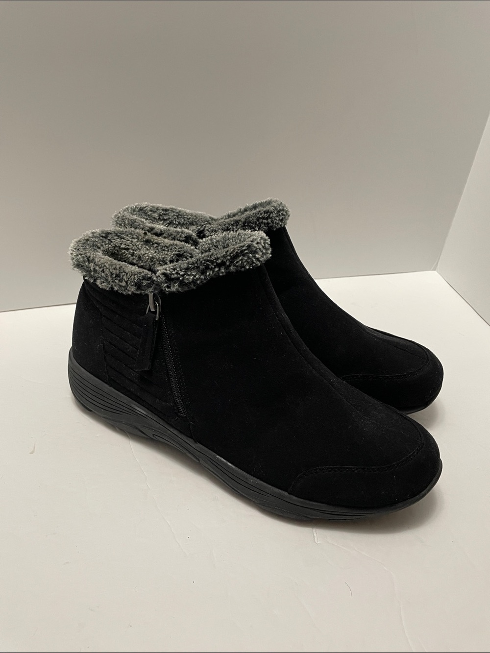 Easy Spirit Women's Black Faux Suede Fur-Trim Ankle Boots Sz 11W
